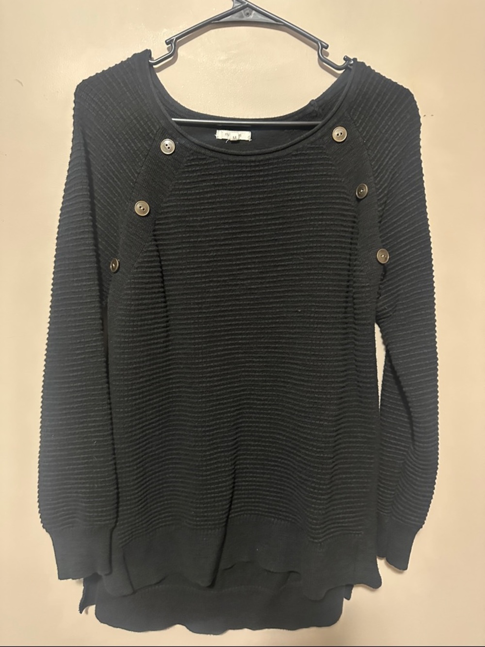 Maurices Black Ribbed Crewneck Sweater with Button Accents